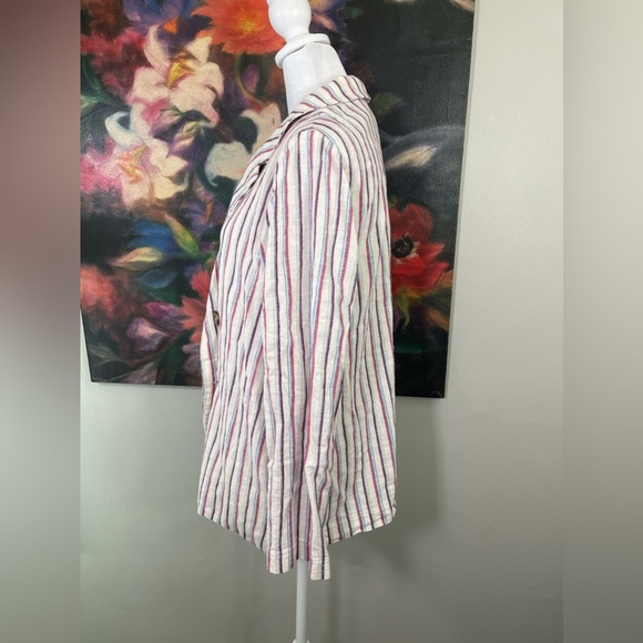 Dolan Anthropologie Striped Linen Summer Double Breast Blazer M career Office - Picture 3 of 8